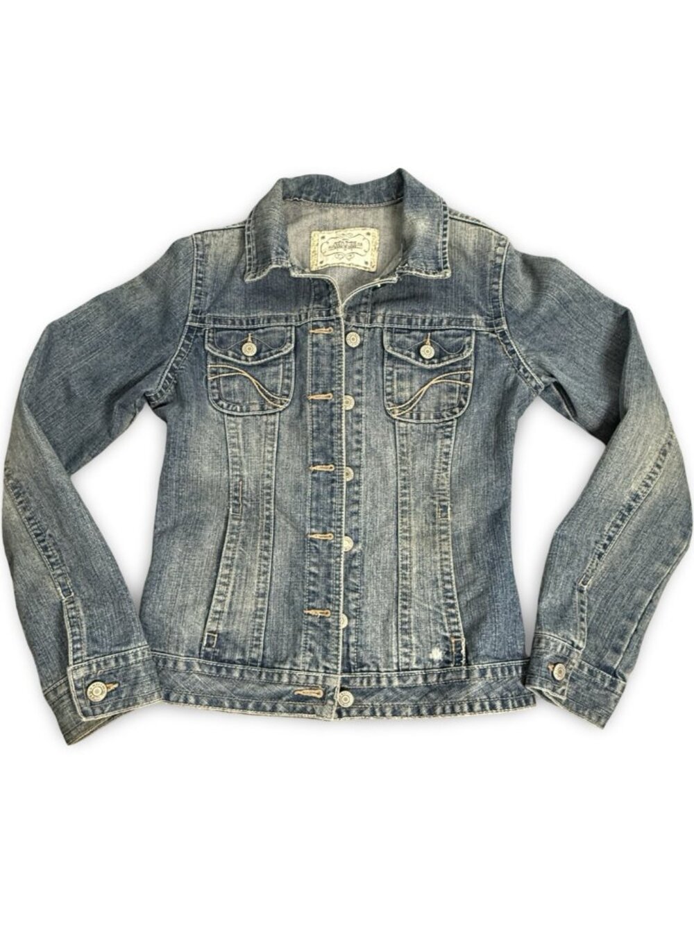 VTG Old Navy Denim Trucker Jean Jacket Girls XL Blue Y2K Stretch Pockets Casual